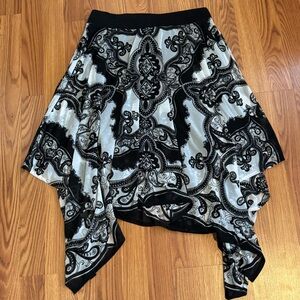 INC International Concepts Asymmetrical Black‎ and White Paisley Skirt Size M